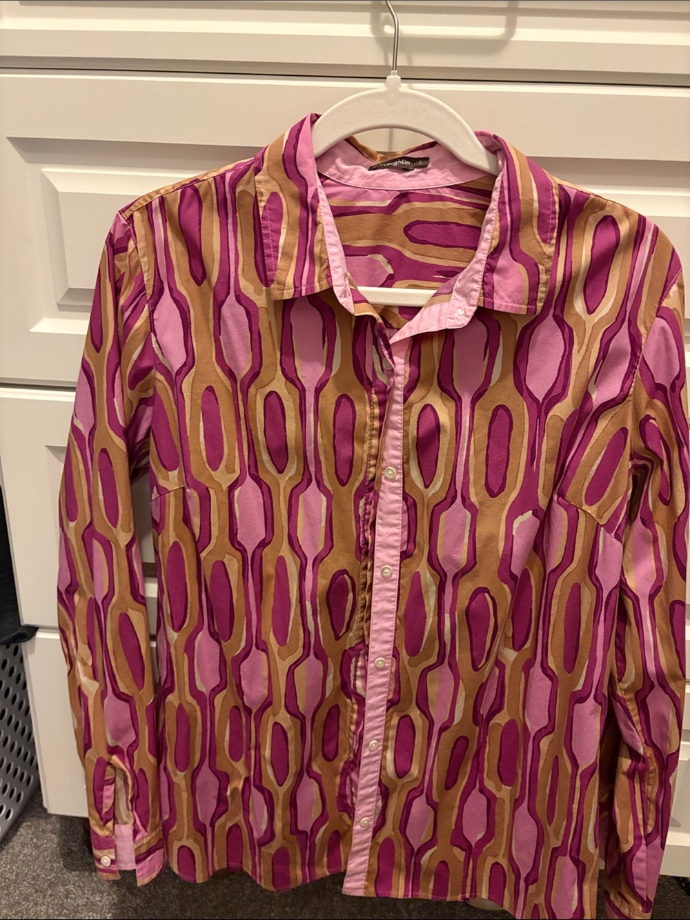 J. McLaughlin Pink and Brown Geometric Button-Down Shirt